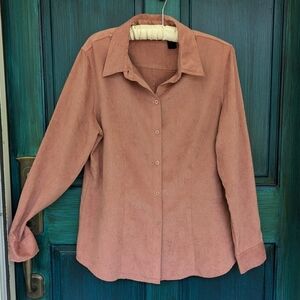 🔴 FINAL SALE Suede Style Blush Pink Long Sleeve Button Down (machine washable)
